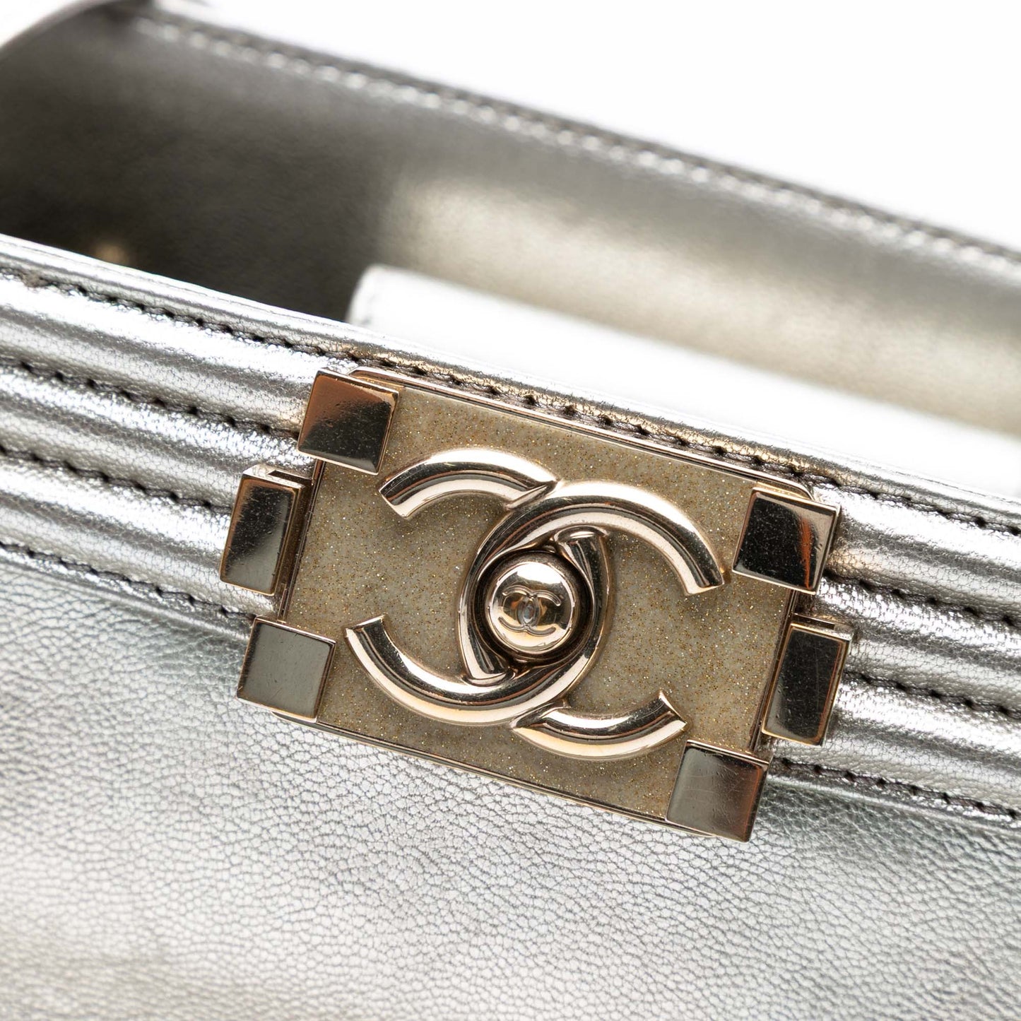 Silver Chanel Large Bicolor Metallic Goatskin and Calfskin Boy Tote