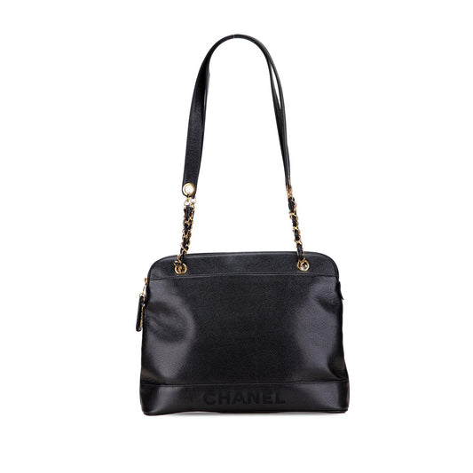 Black Chanel Caviar Logo Shoulder Bag
