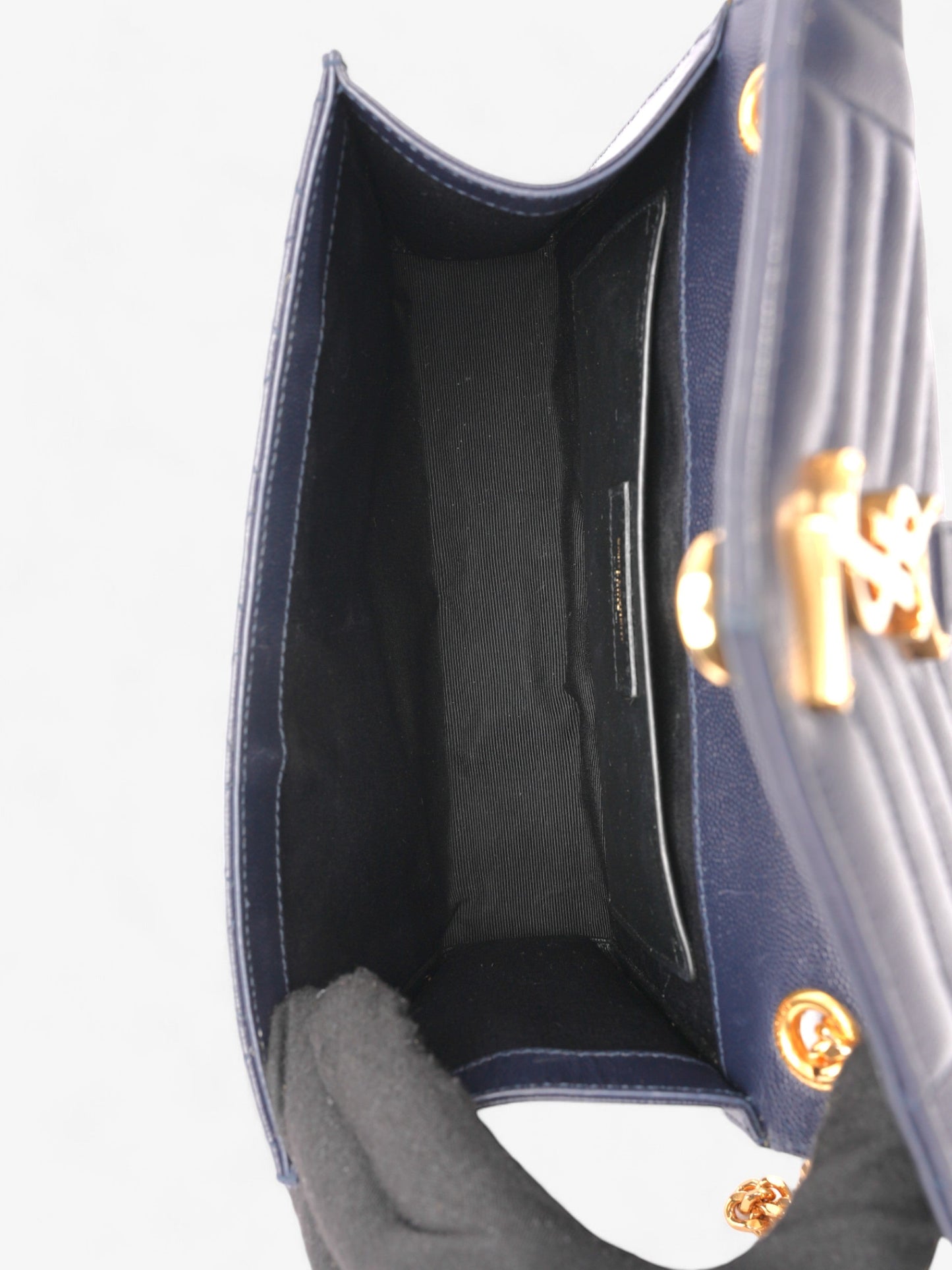 Saint Laurent Envelope Navy Blue Grained Leather Medium