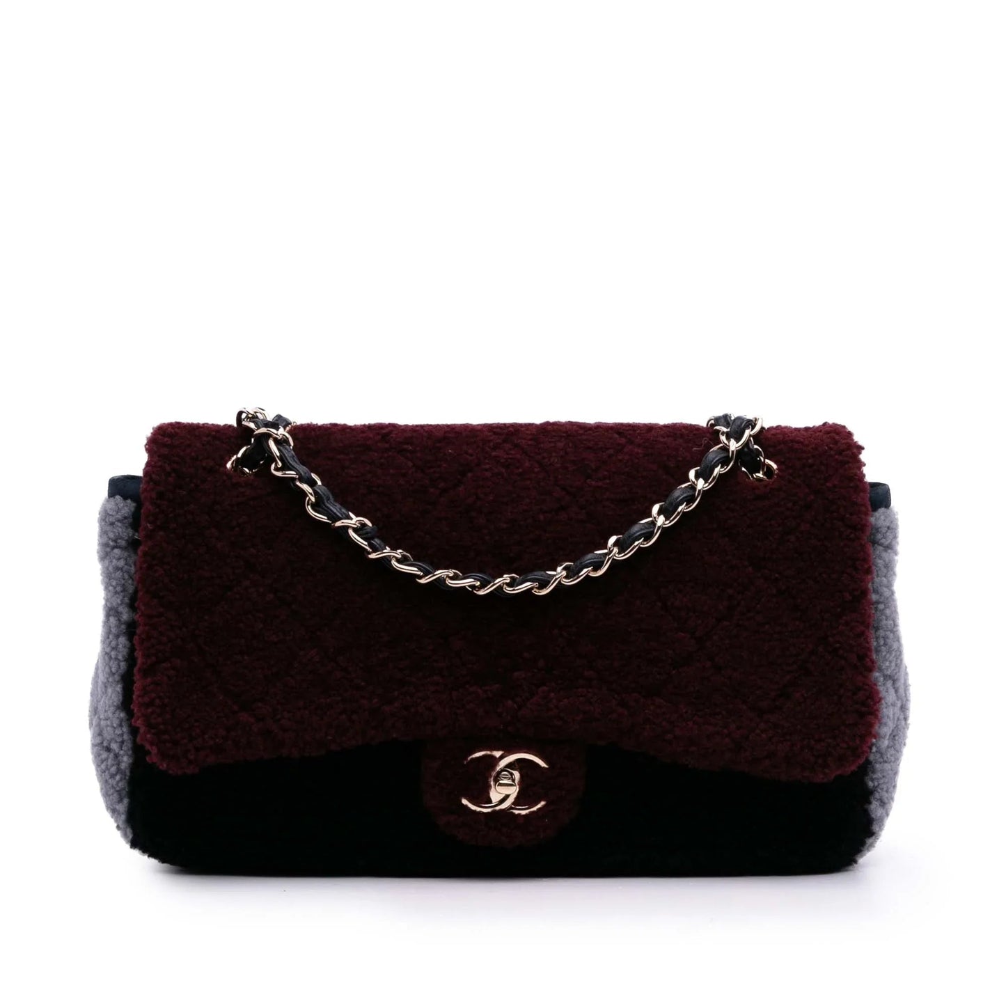 Red Chanel Medium Quilted Shearling Single Flap Shoulder Bag