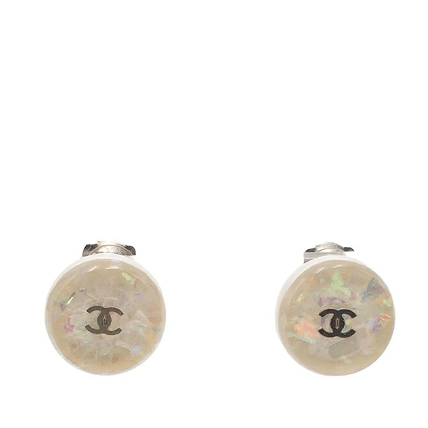 White Chanel CC Resin Clip On Earrings