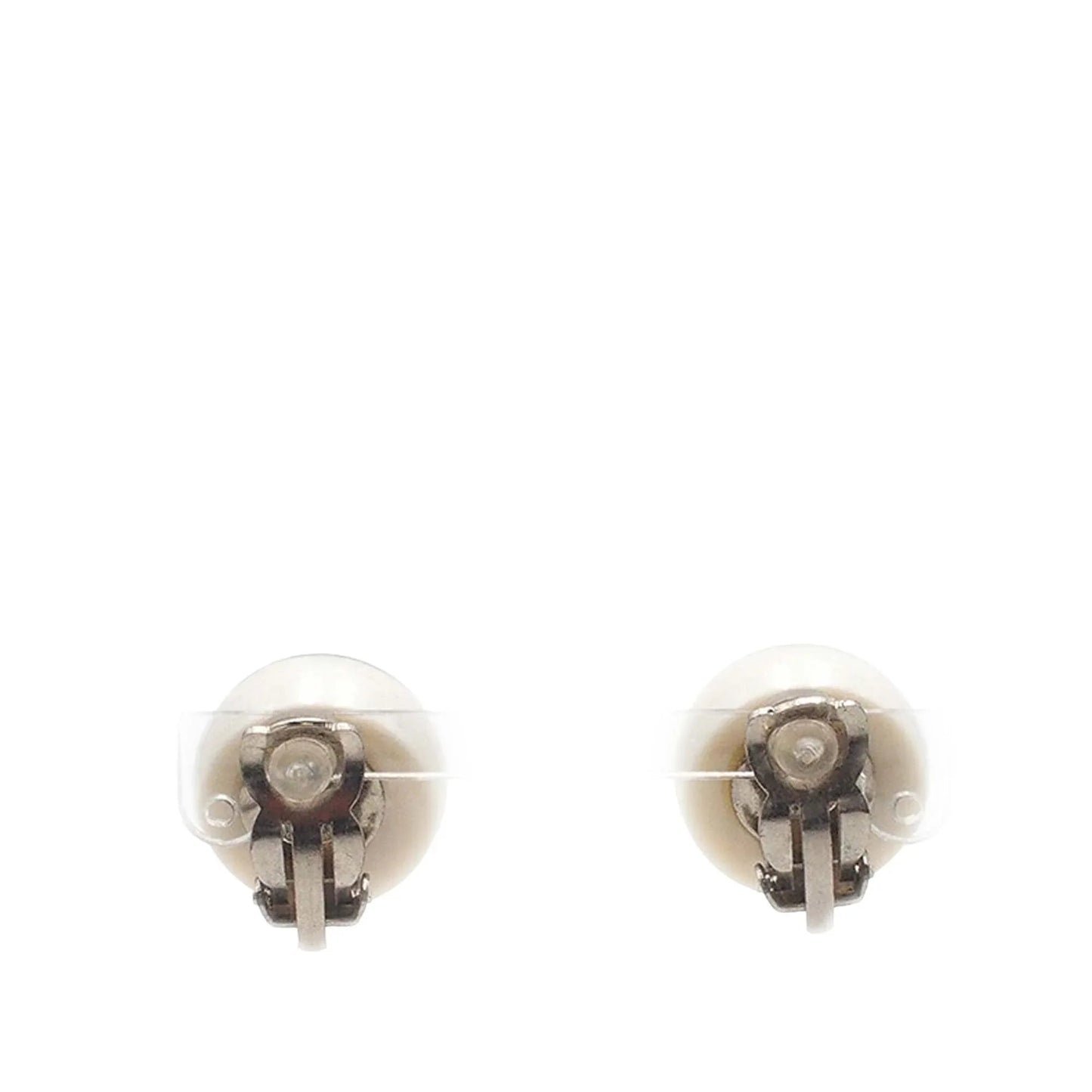 White Chanel CC Resin Clip On Earrings