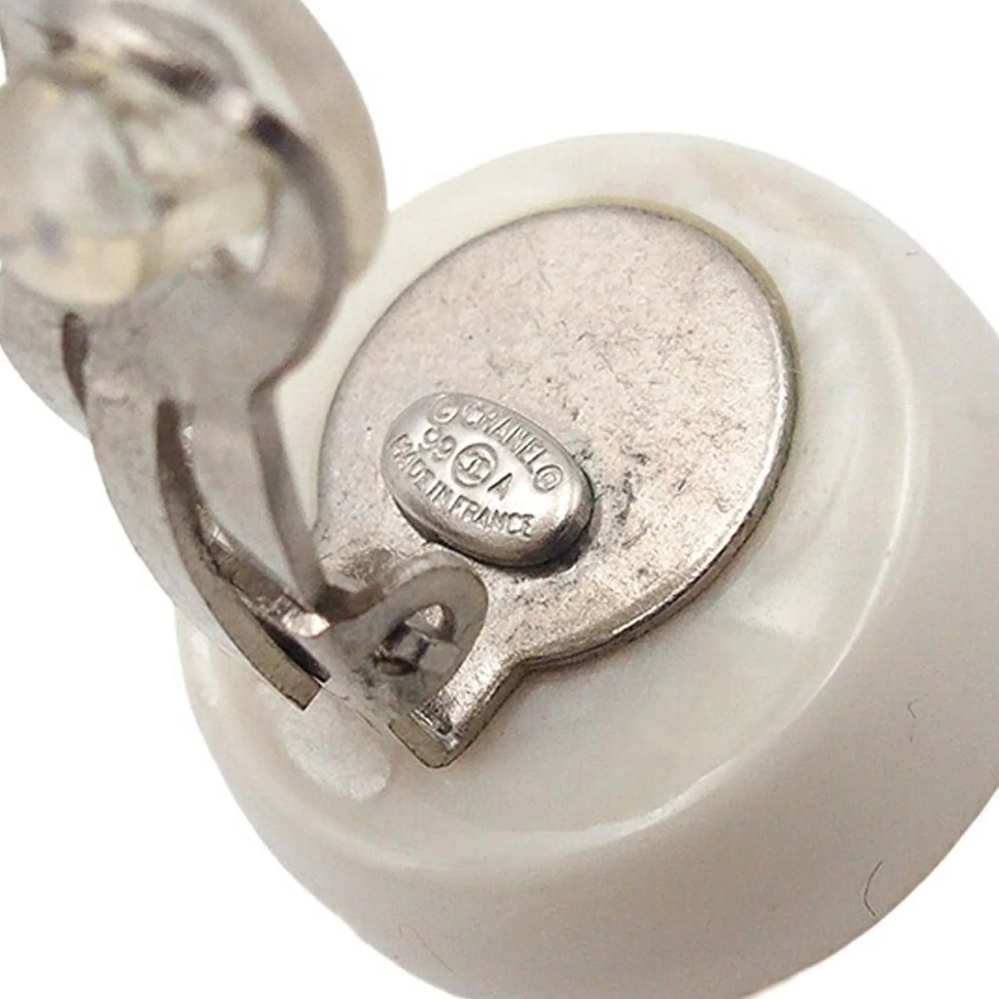 White Chanel CC Resin Clip On Earrings