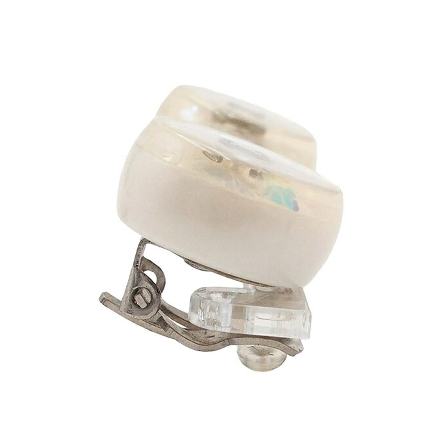 White Chanel CC Resin Clip On Earrings