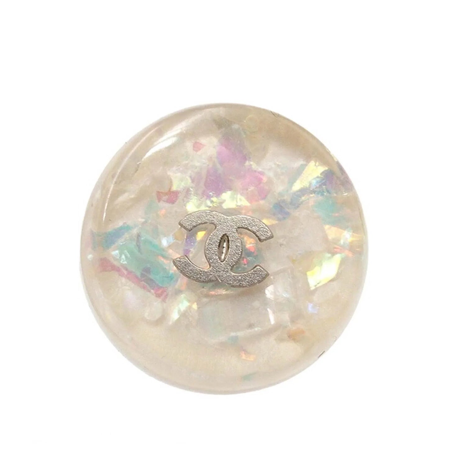 White Chanel CC Resin Clip On Earrings