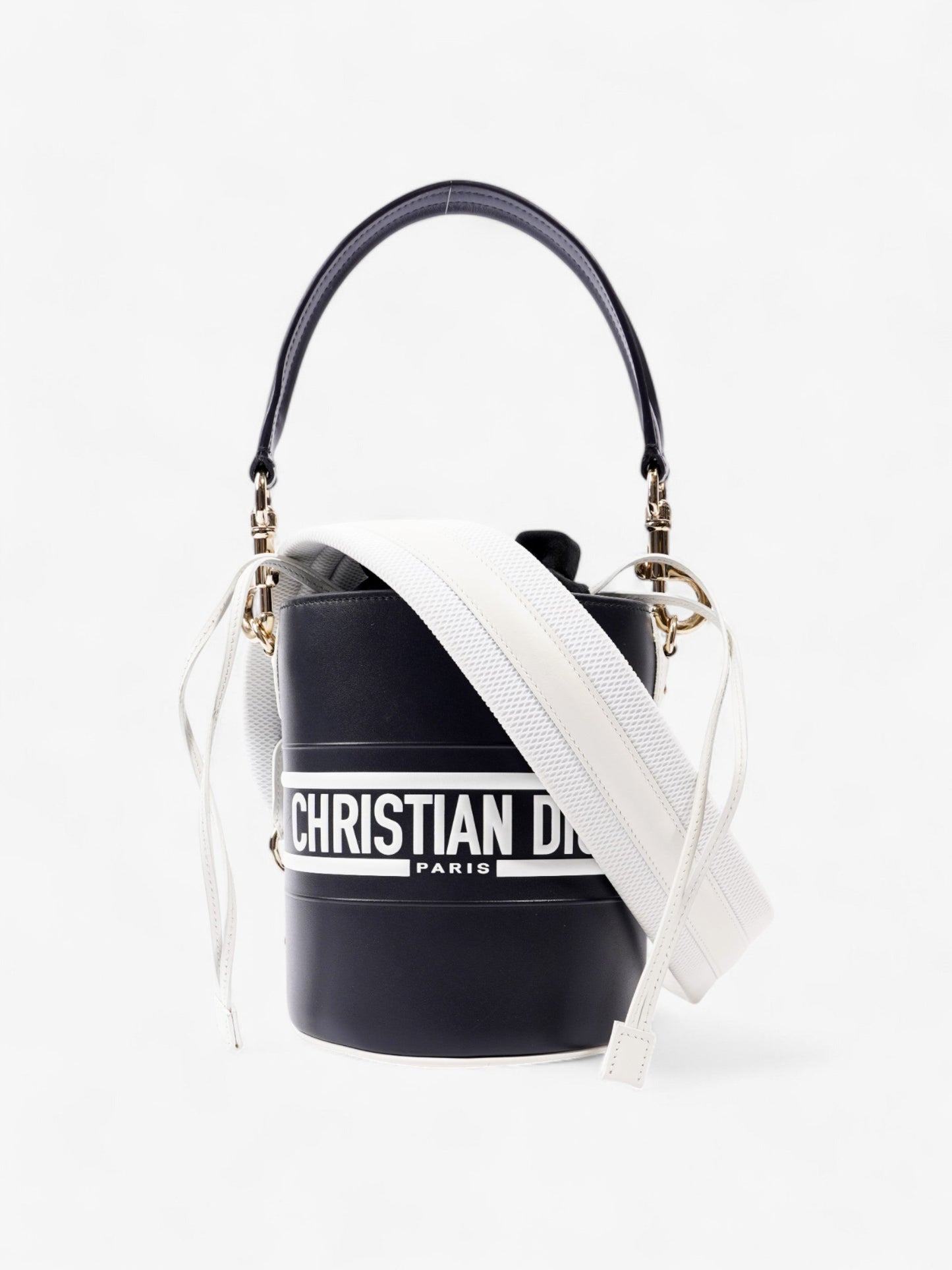 Christian Dior Vibe Bucket Bag Navy / White Calfskin Leather Small