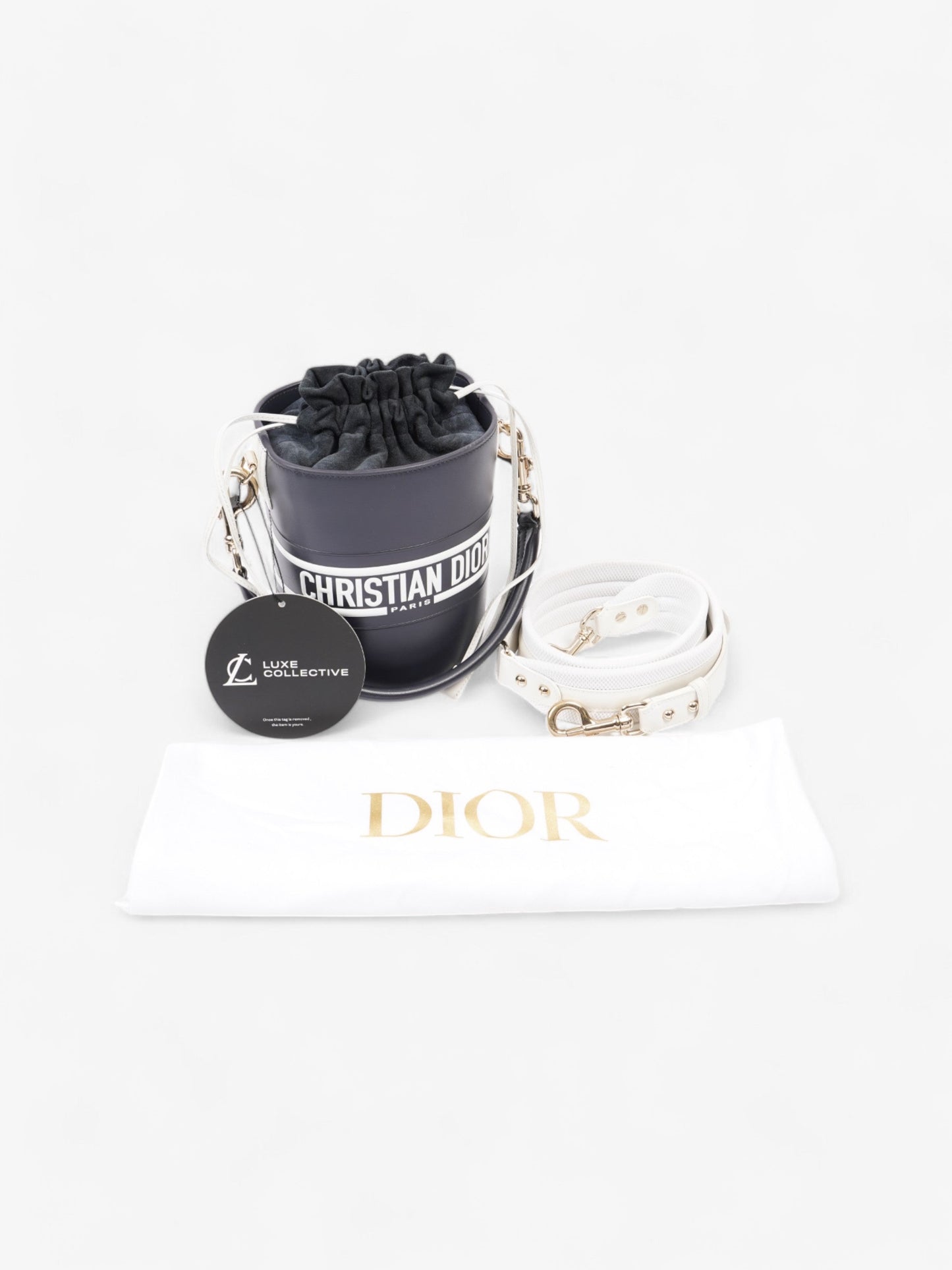 Christian Dior Vibe Bucket Bag Navy / White Calfskin Leather Small