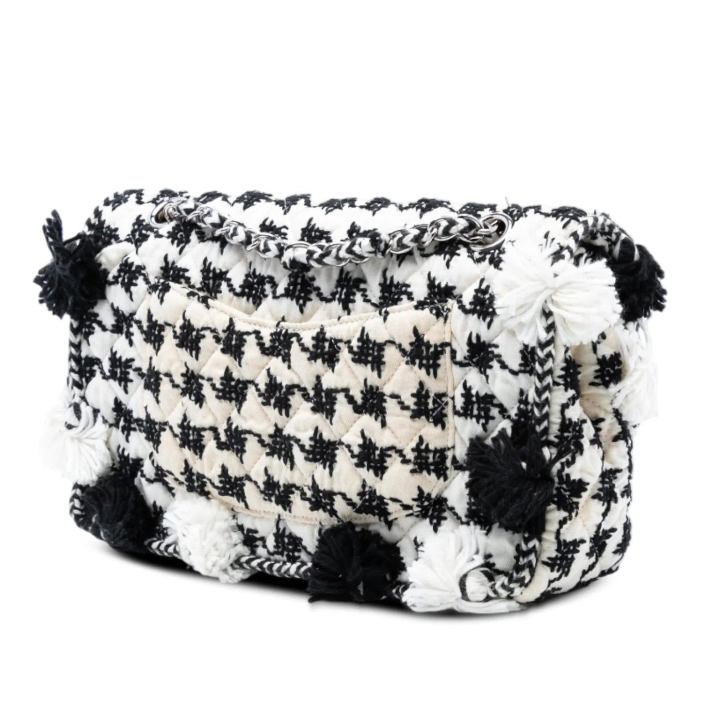 White Chanel Medium Classic Embroidered Canvas Double Flap Shoulder Bag