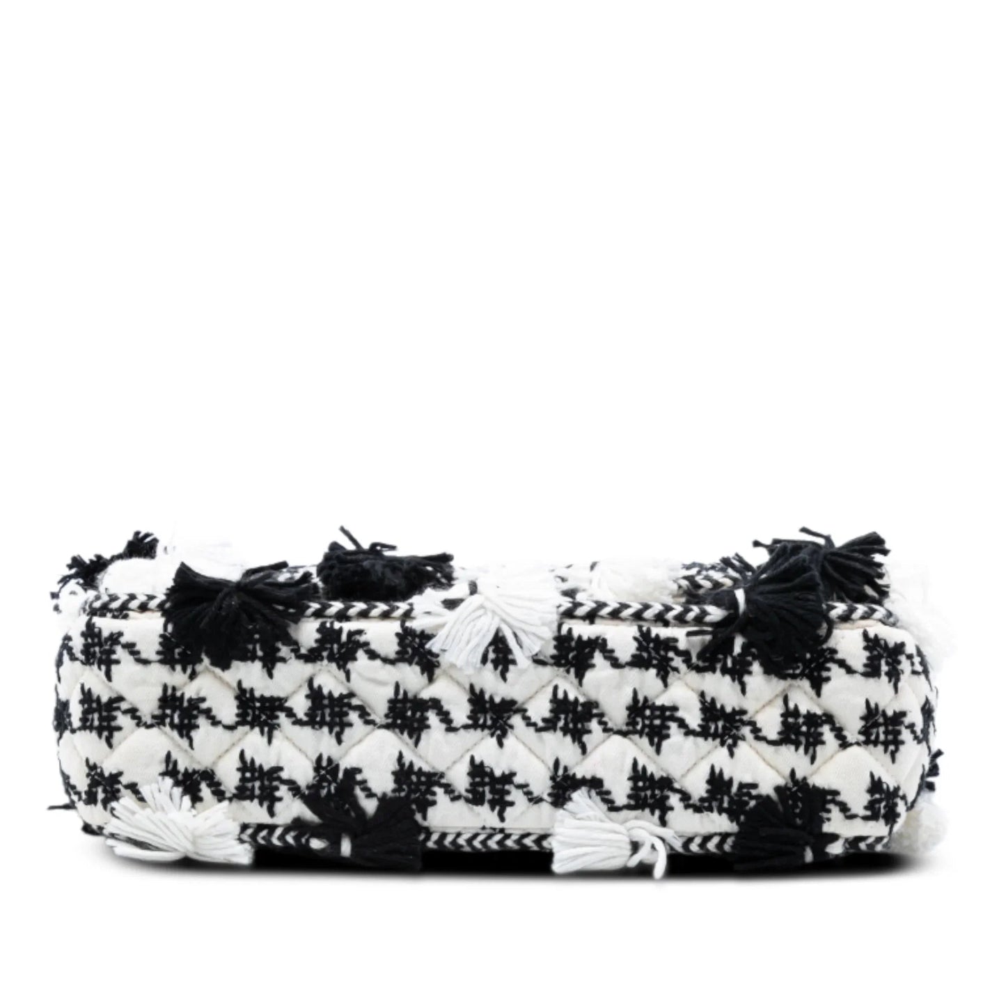 White Chanel Medium Classic Embroidered Canvas Double Flap Shoulder Bag