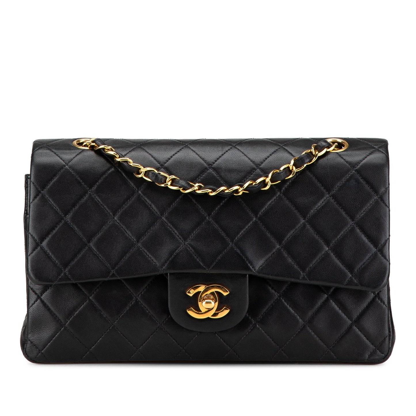 Black Chanel Medium Classic Lambskin Double Flap Shoulder Bag
