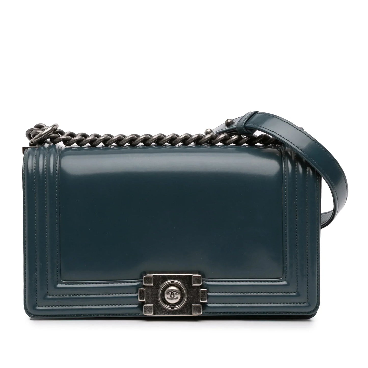 Blue Chanel Old Medium Glazed Calfskin Boy Flap Crossbody Bag