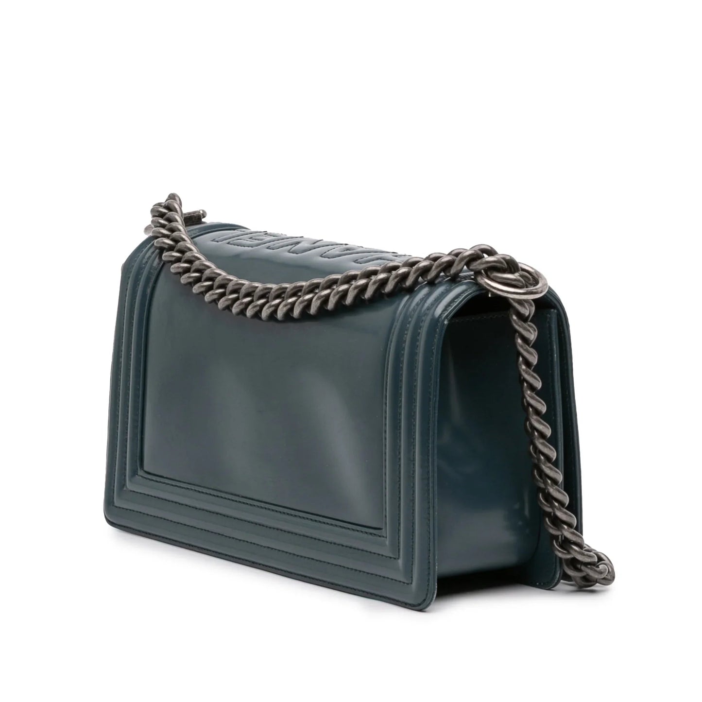 Blue Chanel Old Medium Glazed Calfskin Boy Flap Crossbody Bag