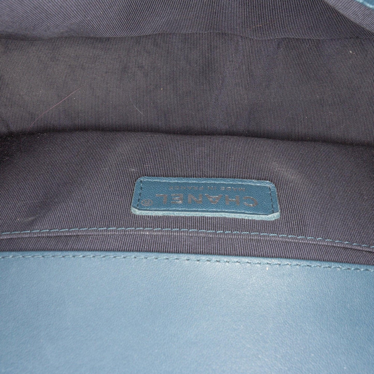 Blue Chanel Old Medium Glazed Calfskin Boy Flap Crossbody Bag