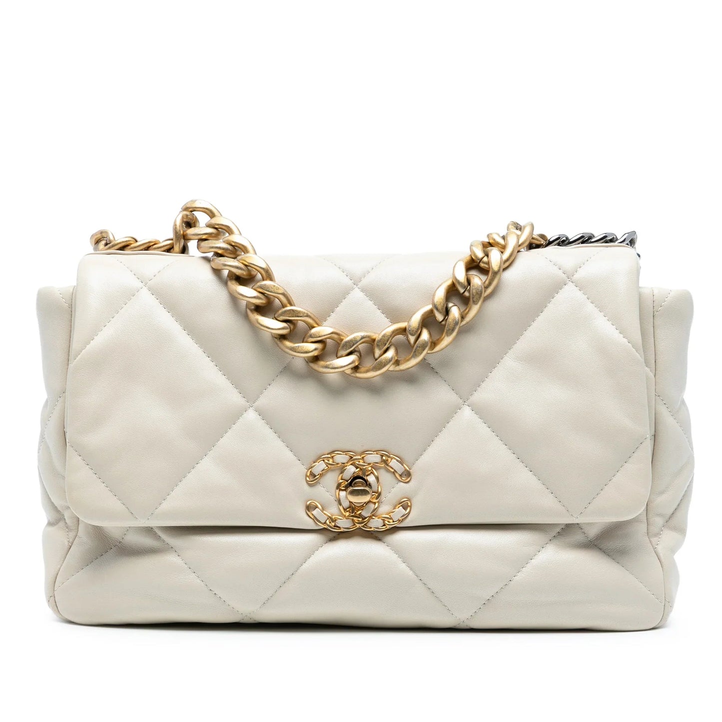 White Chanel Large Lambskin 19 Flap Satchel