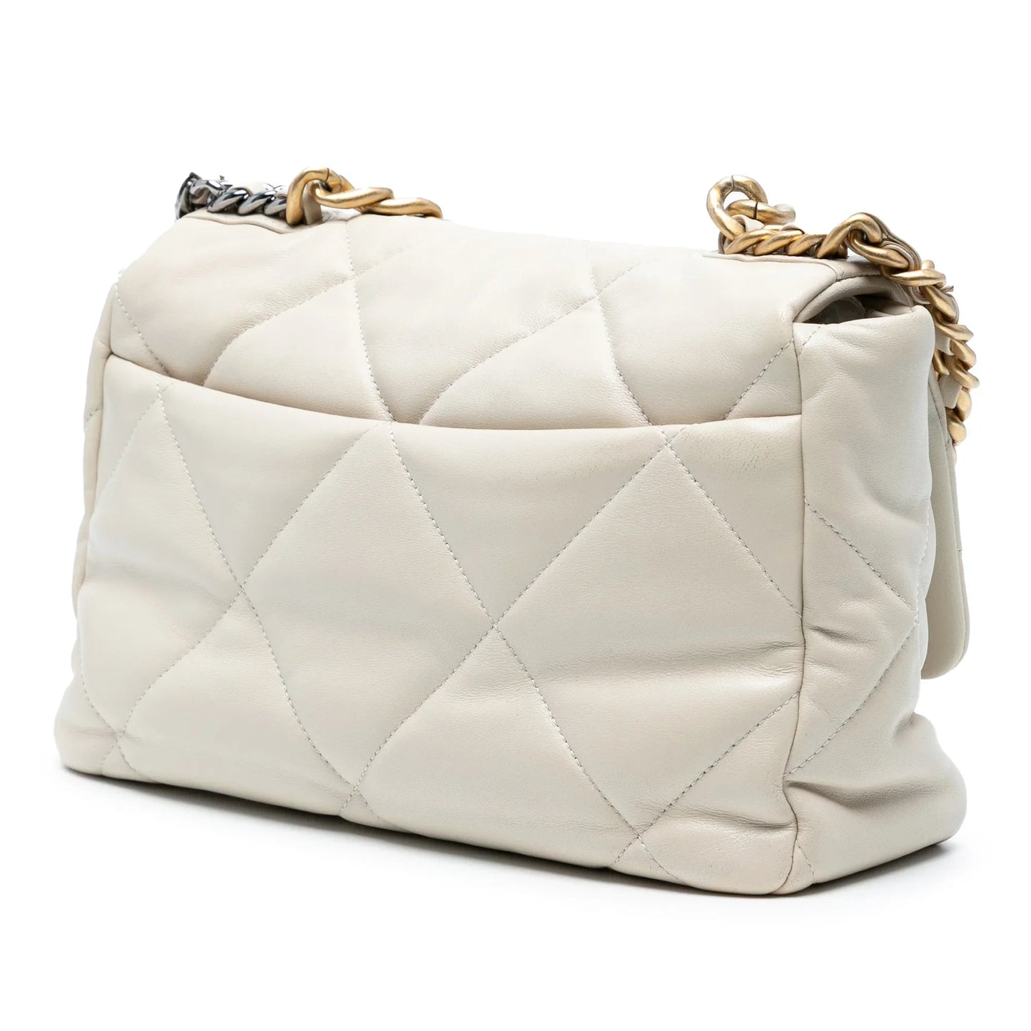 White Chanel Large Lambskin 19 Flap Satchel