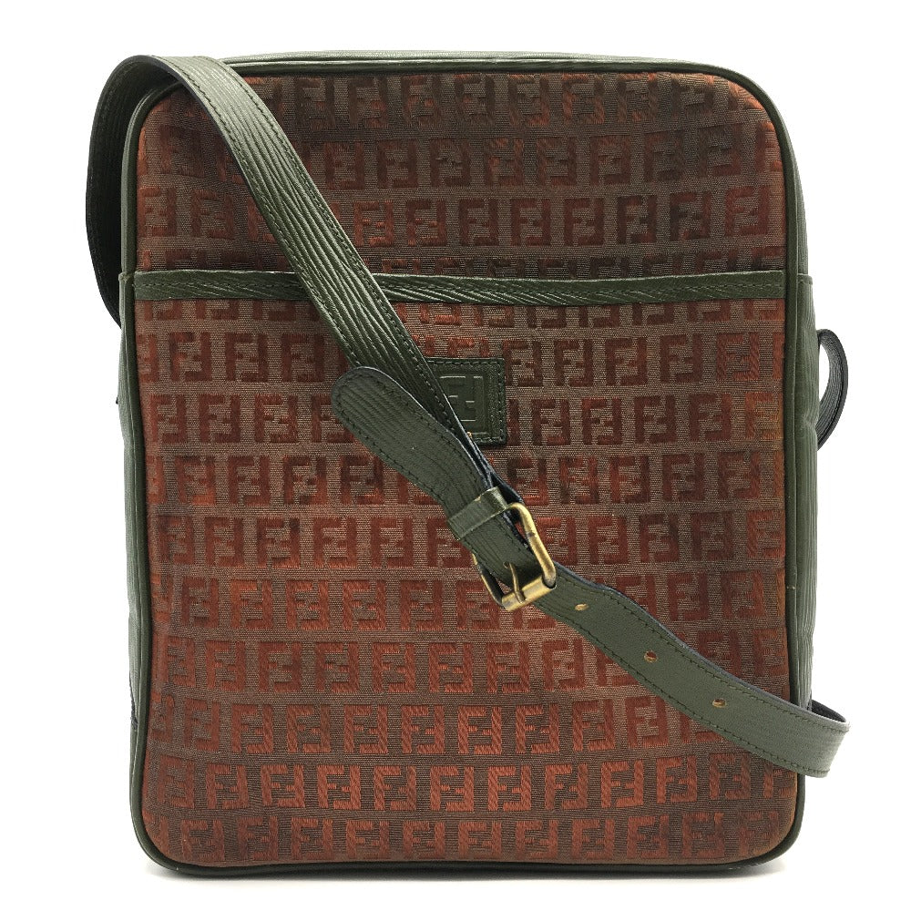 FENDI Shoulder Bag PVC / Leather Khaki x Brown type Zucchino ZuccaPattern logoPattern pochette   old Women