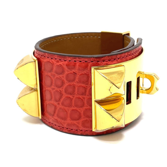 HERMES bracelet leather Red typex Gold Metal Cory Edssian Women  d