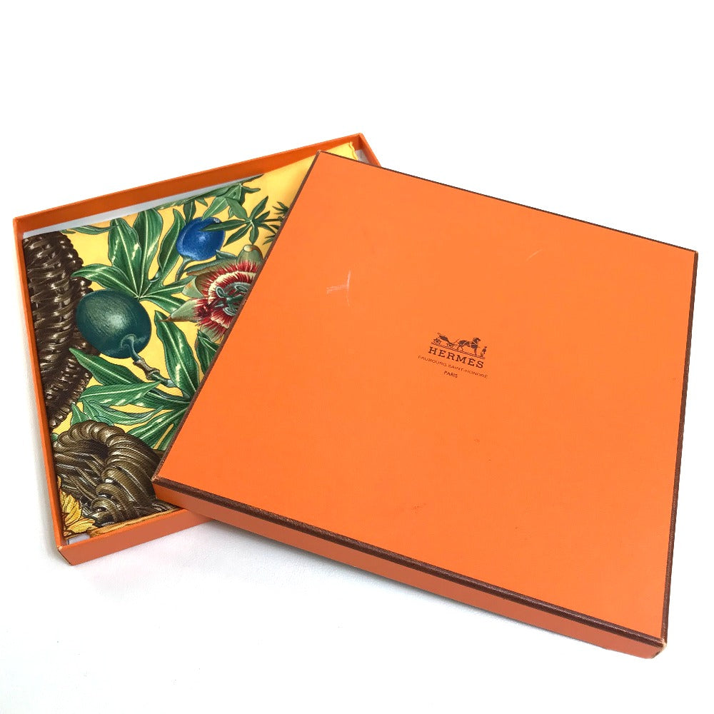 HERMES scarf silk Yellow x green Carre90 Passiflores Passion Flower Women  d