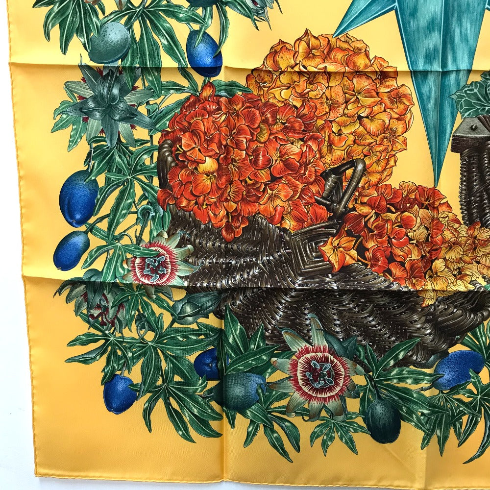 HERMES scarf silk Yellow x green Carre90 Passiflores Passion Flower Women  d