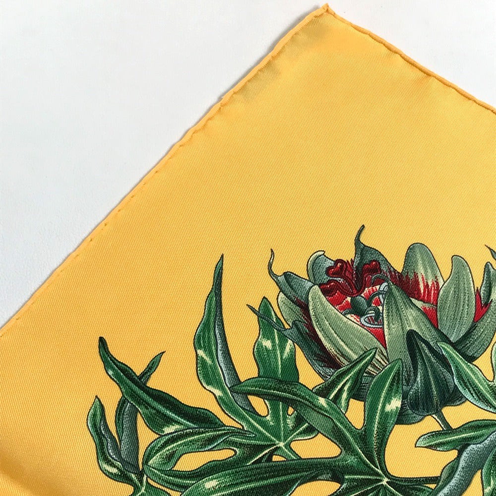 HERMES scarf silk Yellow x green Carre90 Passiflores Passion Flower Women  d