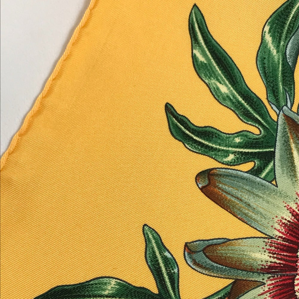 HERMES scarf silk Yellow x green Carre90 Passiflores Passion Flower Women  d