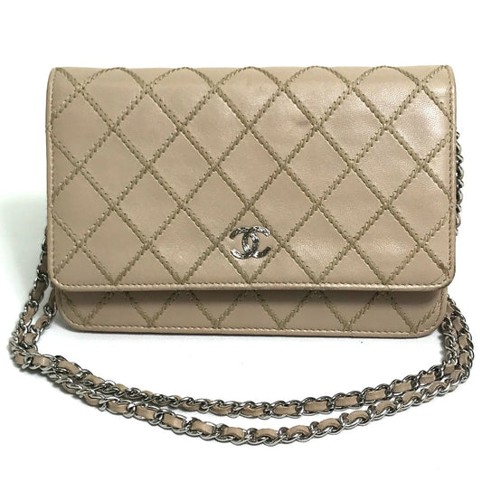 CHANEL Long Wallet Purse lambskin beige CC COCO Mark Matelasse Design Women
