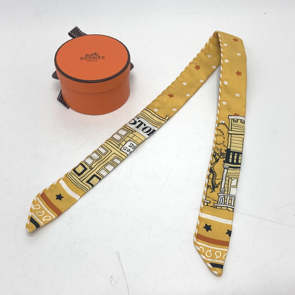 HERMES scarf silk yellow Twilly Doll Candy Herms Paris Station Women  d