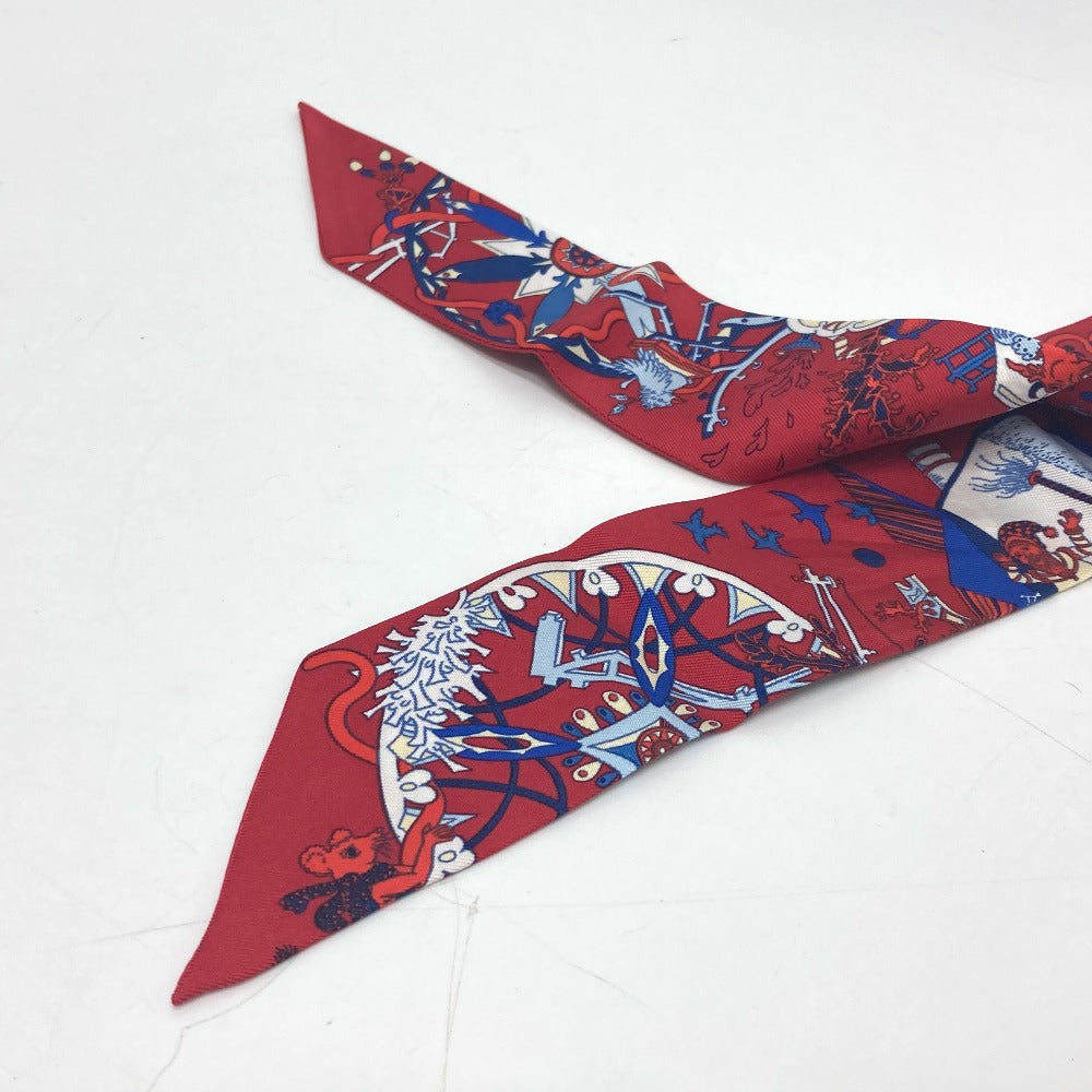 HERMES scarf silk Red animal Women  d