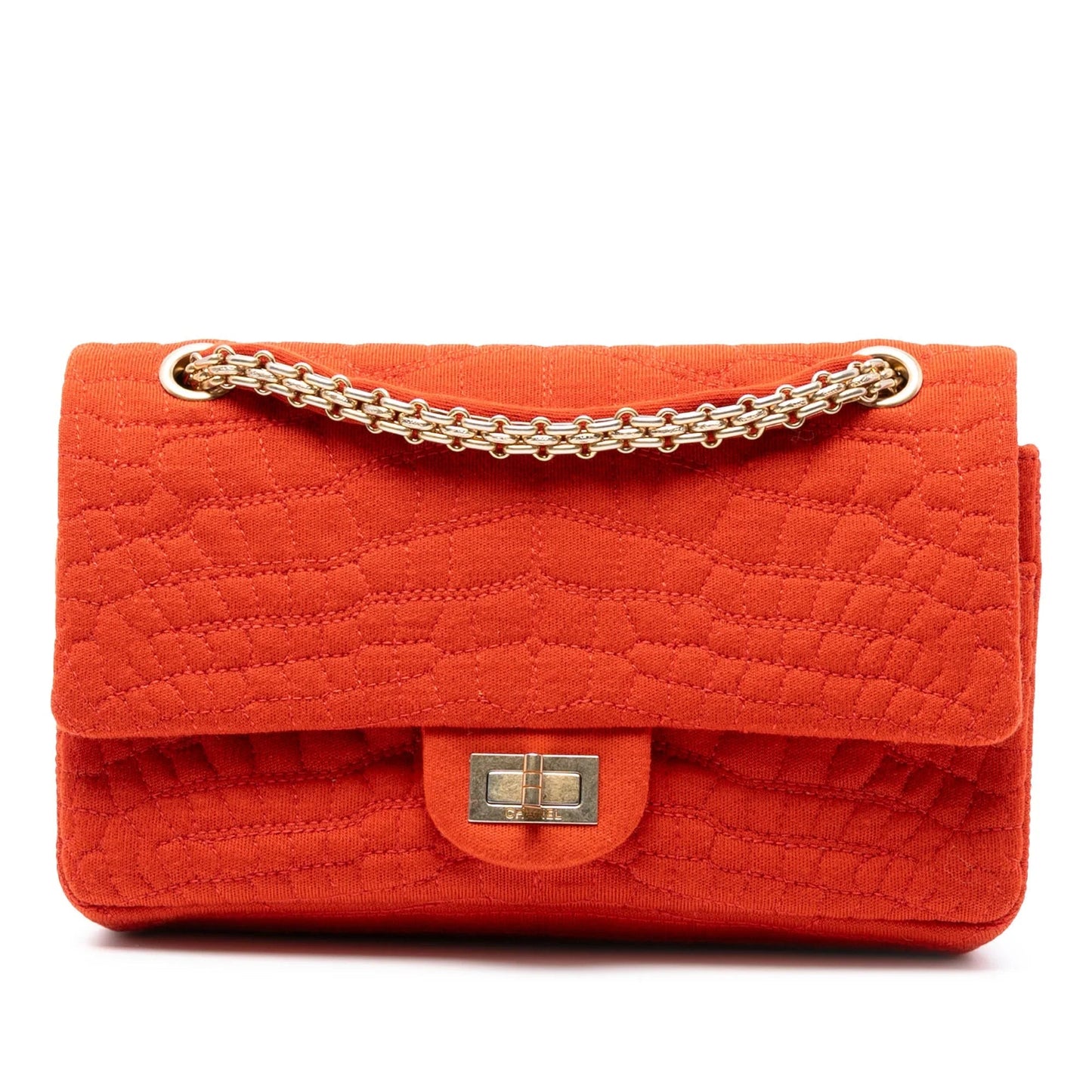 Orange Chanel Reissue 2.55 Quilted Jersey Coco Croc Double Flap 225 Shoulder Bag