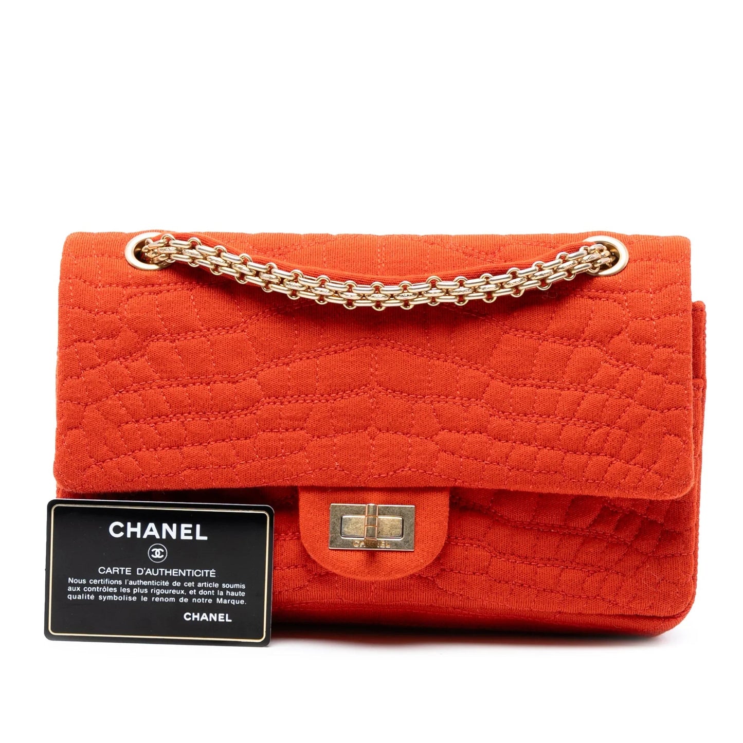 Orange Chanel Reissue 2.55 Quilted Jersey Coco Croc Double Flap 225 Shoulder Bag