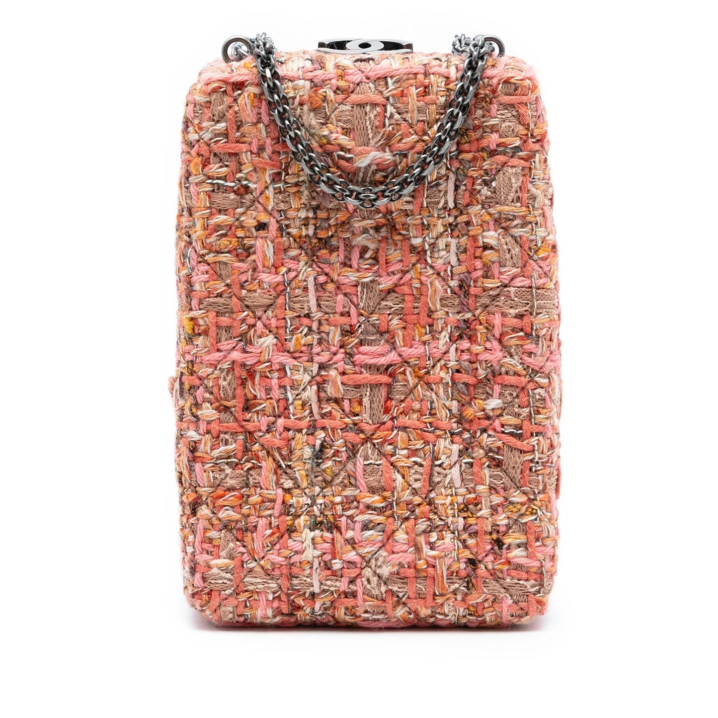 Pink Chanel CC Tweed Chain Vertical Box Crossbody