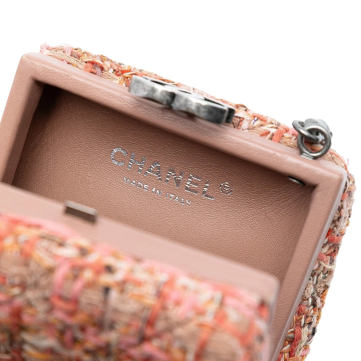 Pink Chanel CC Tweed Chain Vertical Box Crossbody