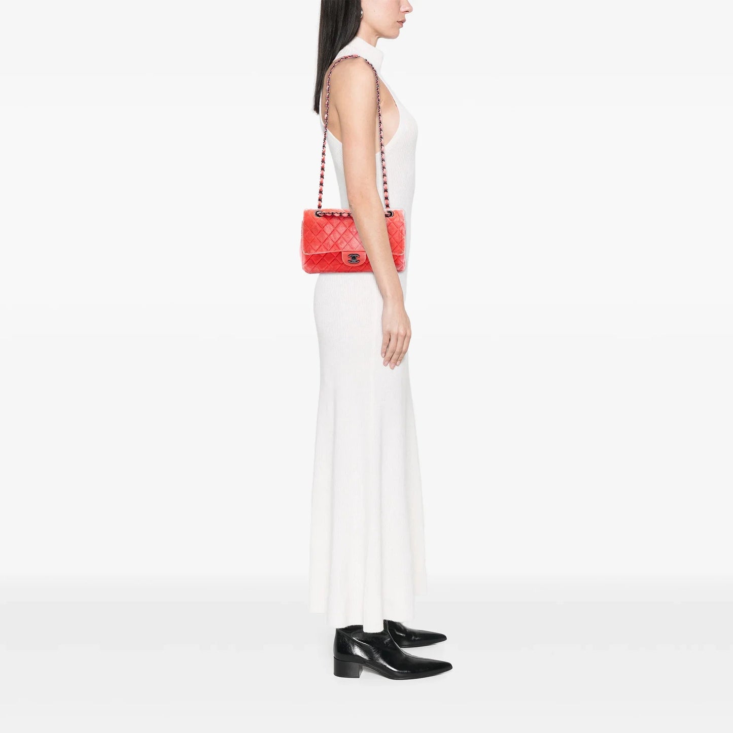 Red Chanel Medium Classic Velvet Double Flap Shoulder Bag