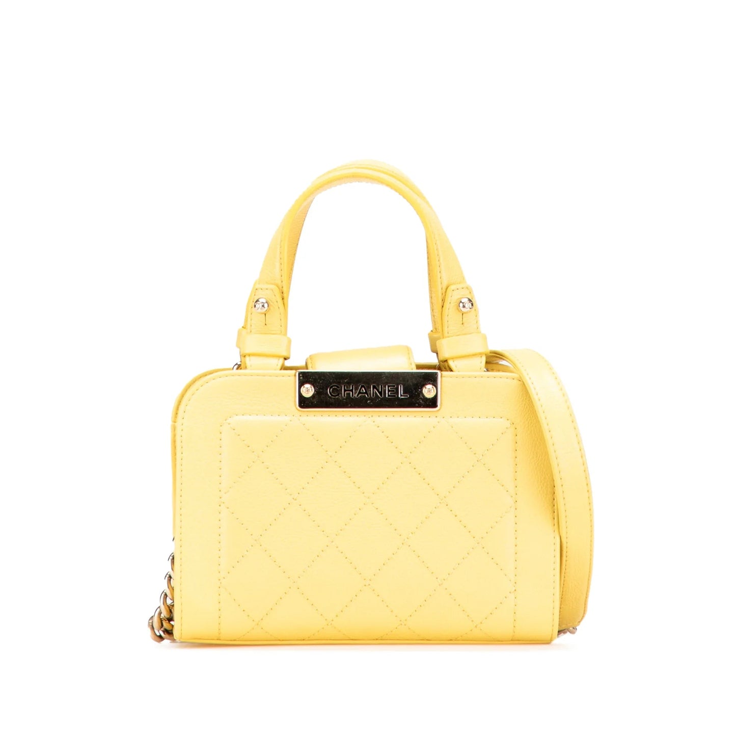 Yellow Chanel Mini Calfskin Label  Shopping Tote Satchel