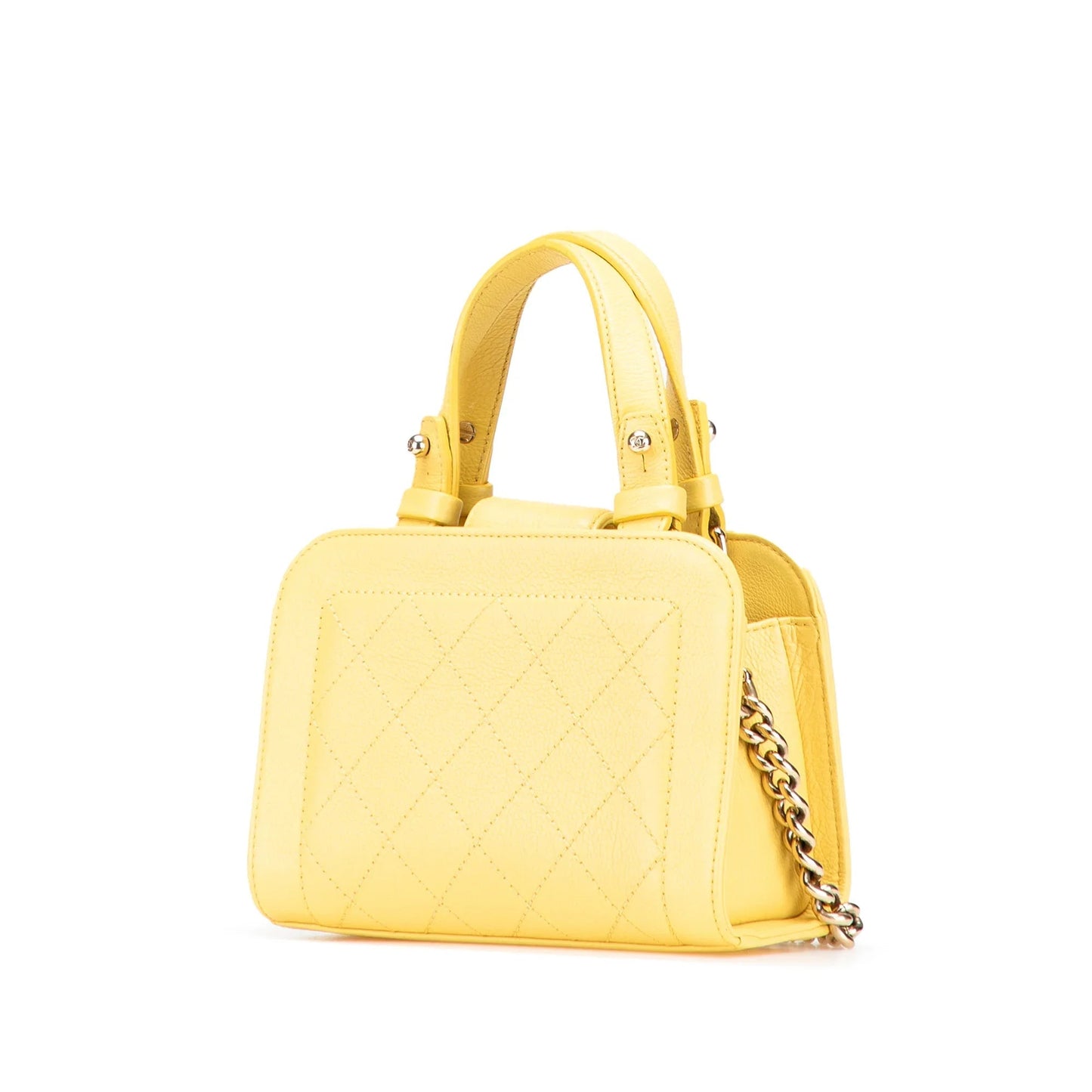 Yellow Chanel Mini Calfskin Label  Shopping Tote Satchel