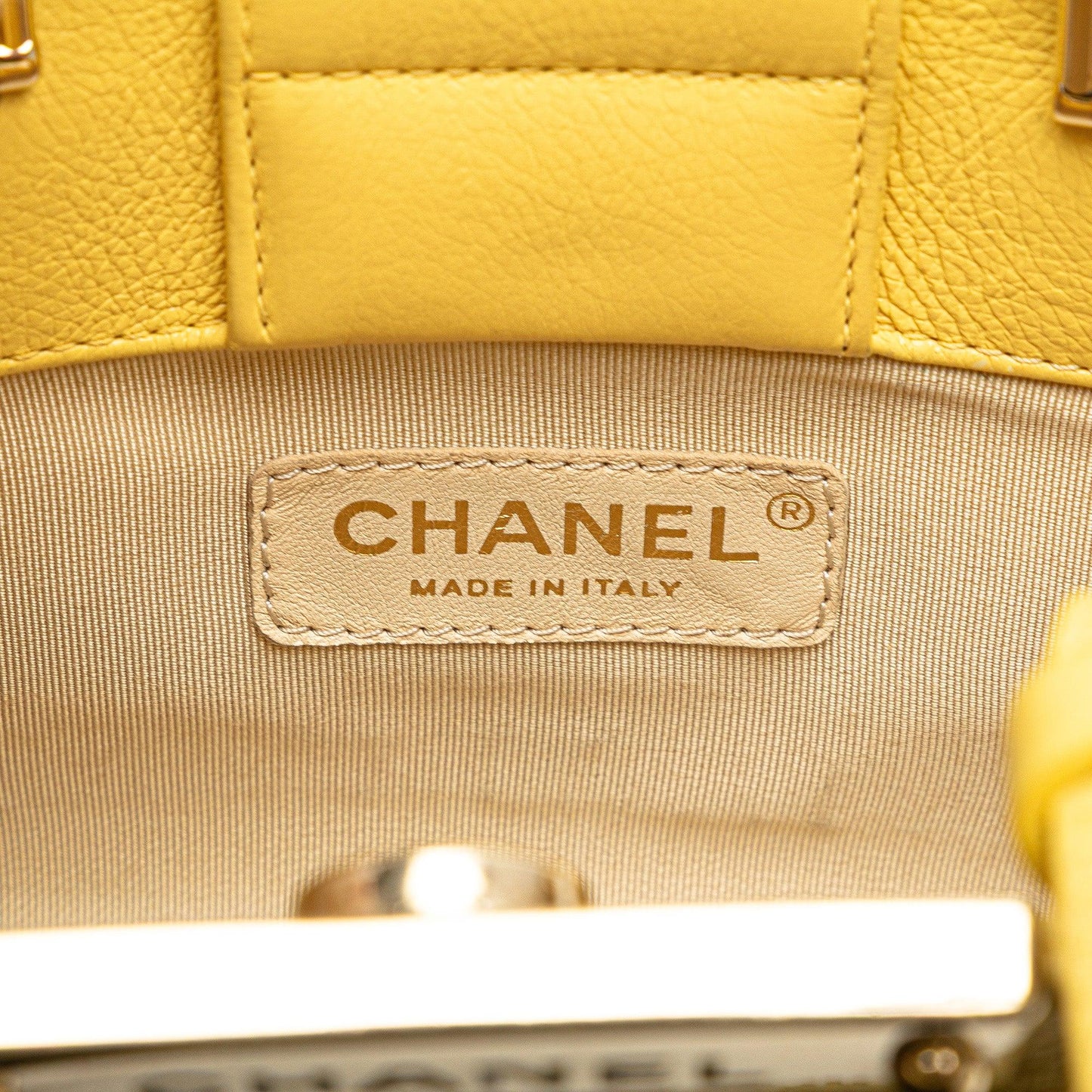 Yellow Chanel Mini Calfskin Label  Shopping Tote Satchel