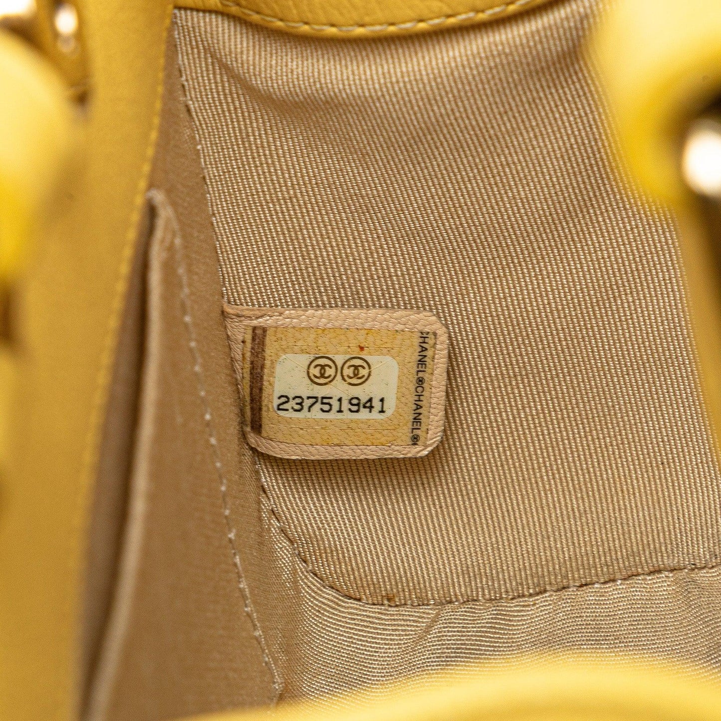 Yellow Chanel Mini Calfskin Label  Shopping Tote Satchel