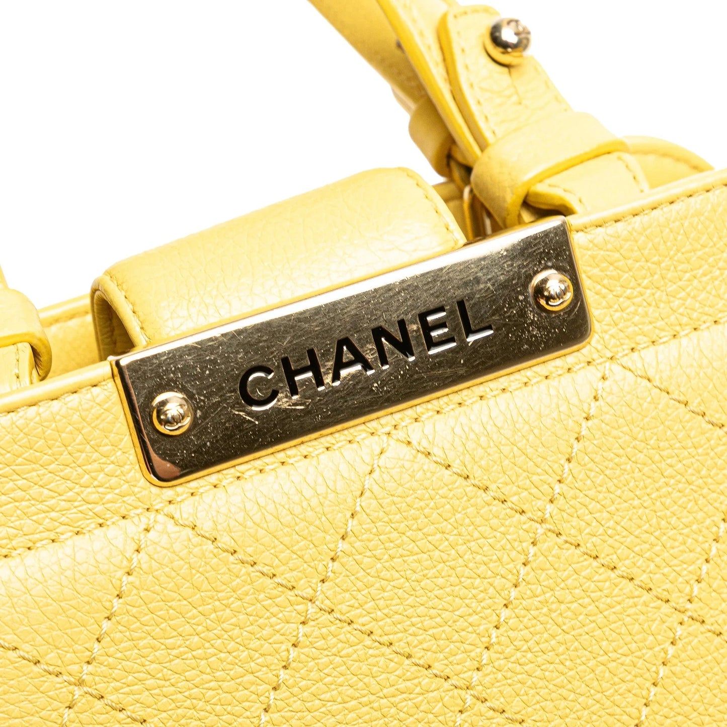 Yellow Chanel Mini Calfskin Label  Shopping Tote Satchel