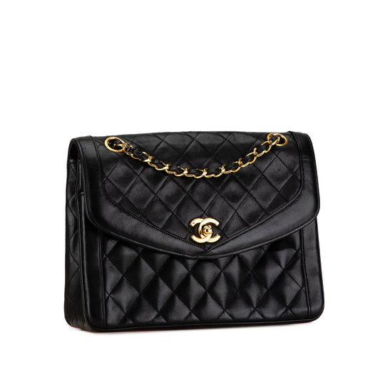 Black Chanel CC Quilted Lambskin Single Flap Shoulder Bag