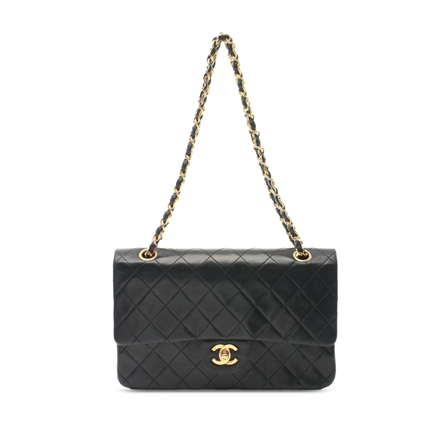Black Chanel Medium Classic Lambskin Double Flap Shoulder Bag