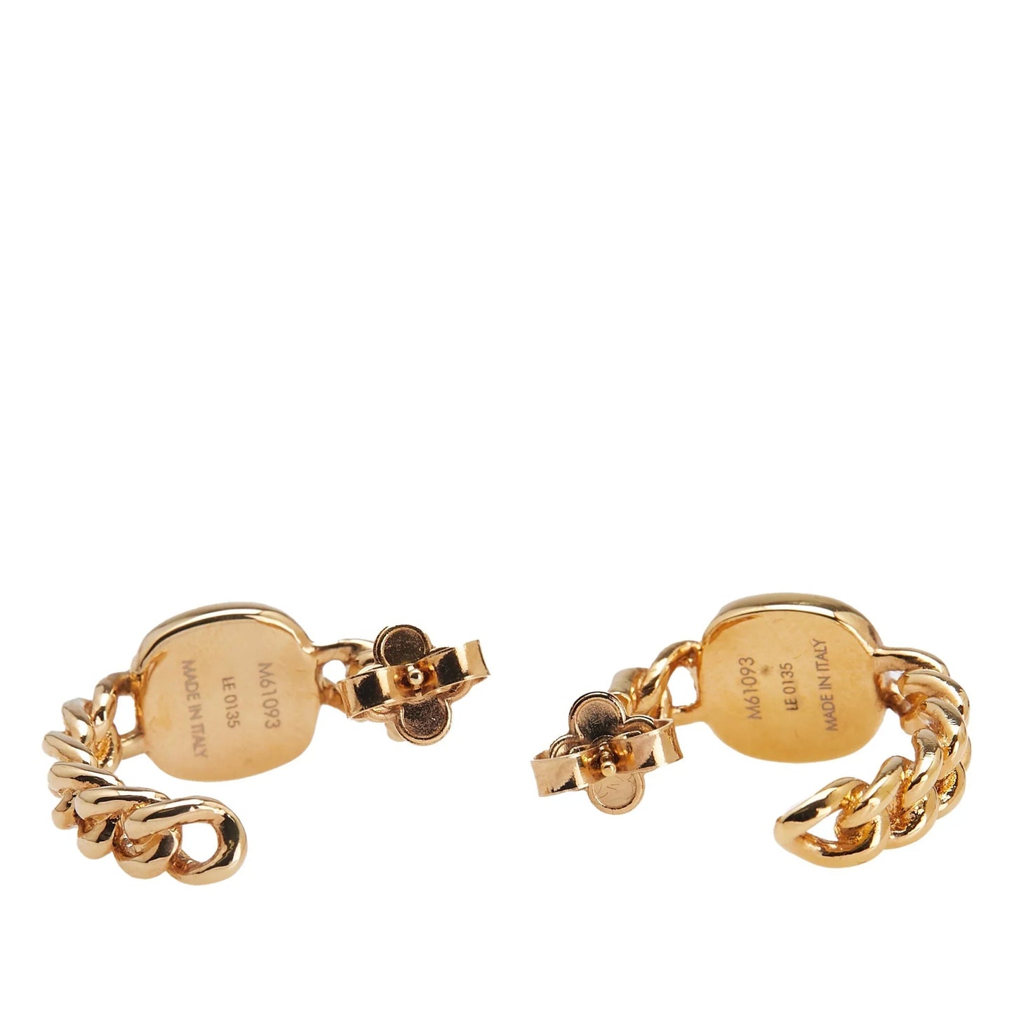 Gold Louis Vuitton Gold Plated LV ID Chain Hoop Push Back Earrings