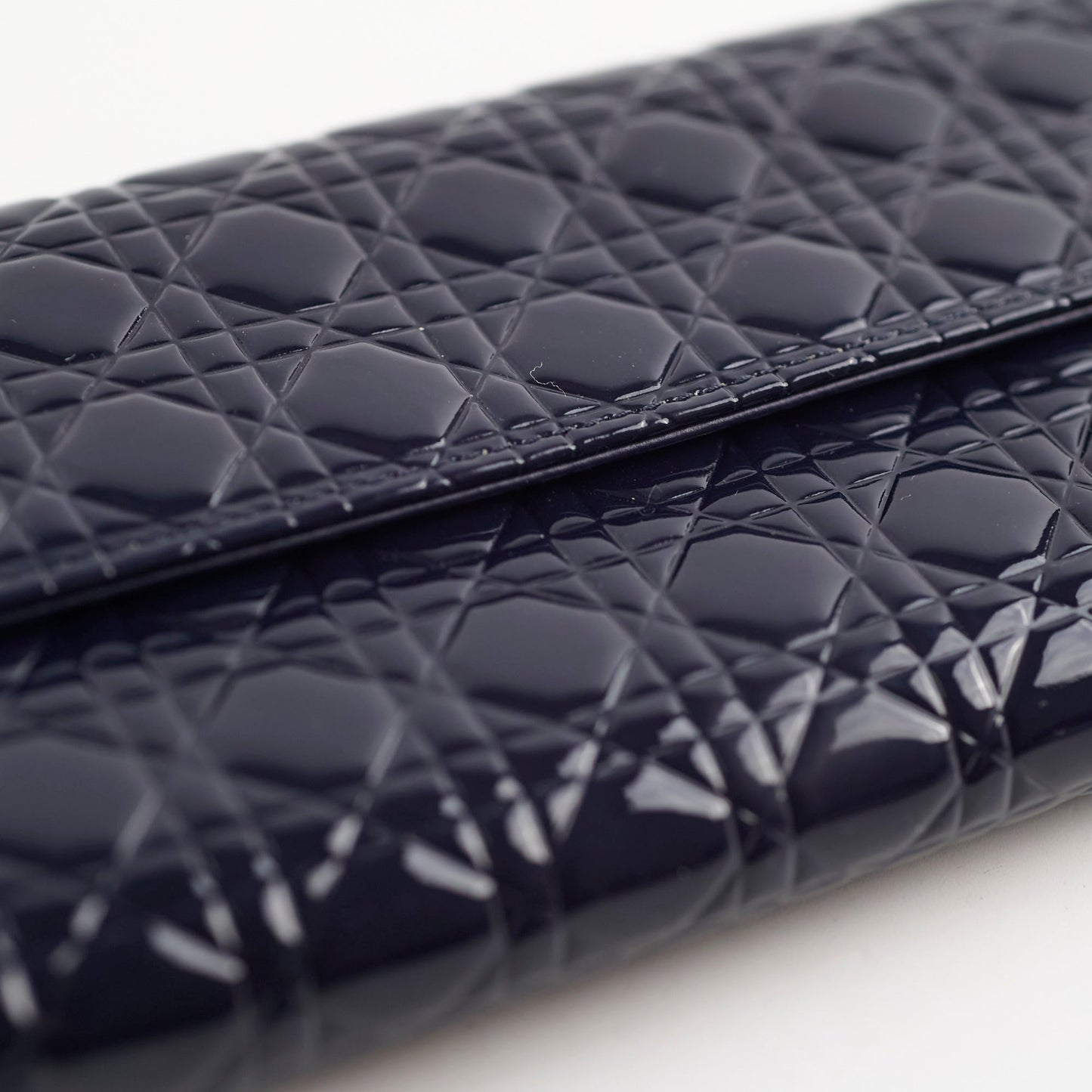 Christian Dior Wallet On Chain WOC Patent Dark Navy