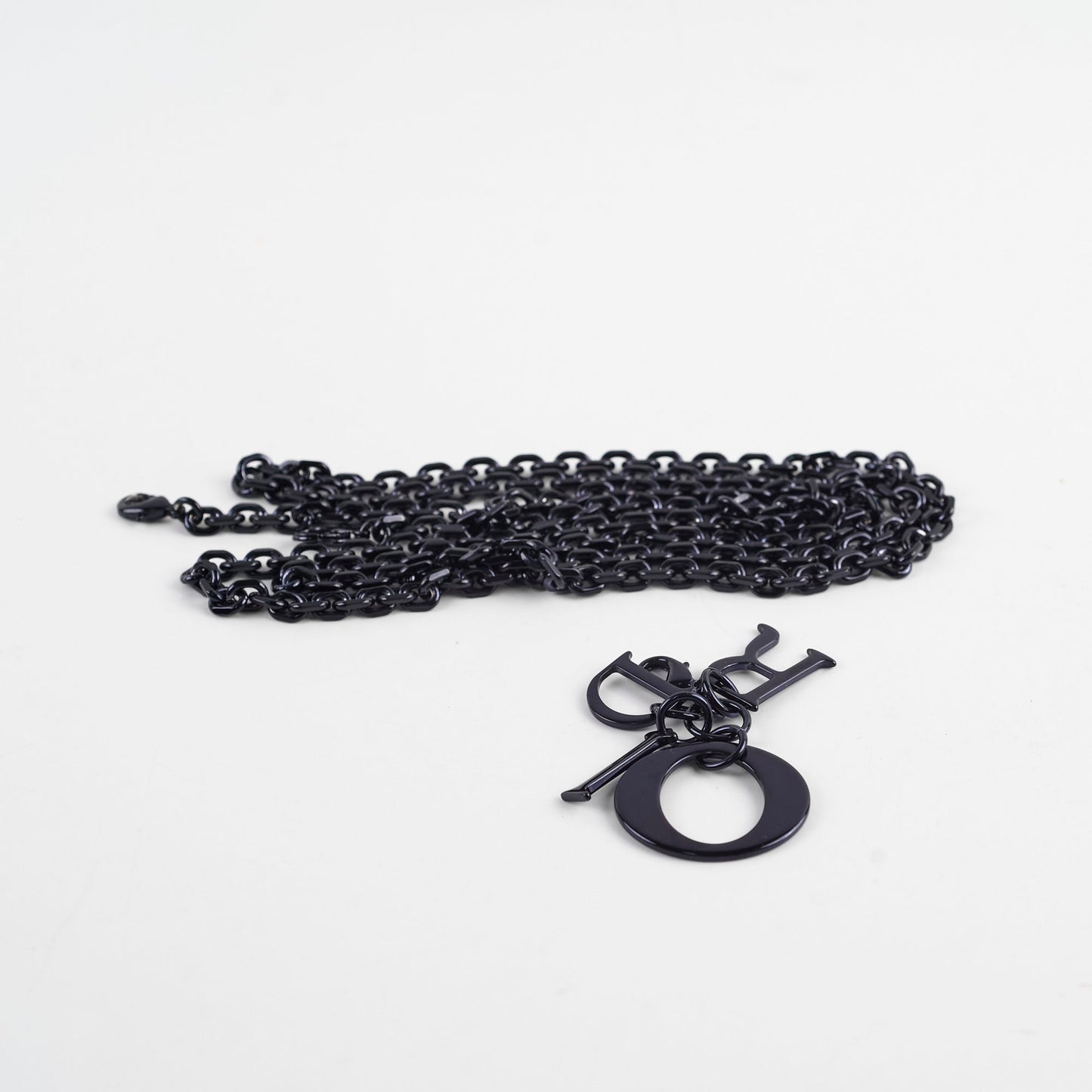 Christian Dior Wallet On Chain WOC Patent Dark Navy