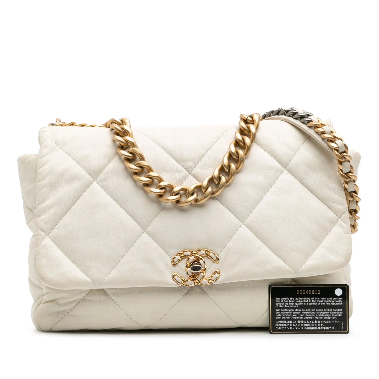 White Chanel Maxi Lambskin 19 Flap Satchel