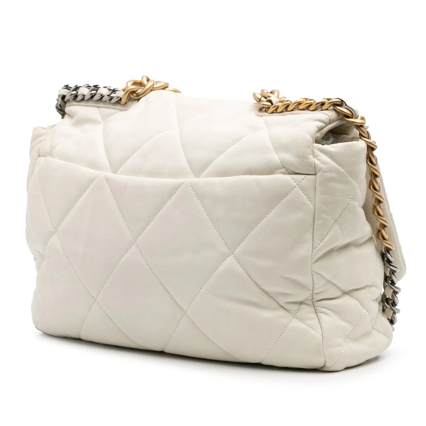White Chanel Maxi Lambskin 19 Flap Satchel