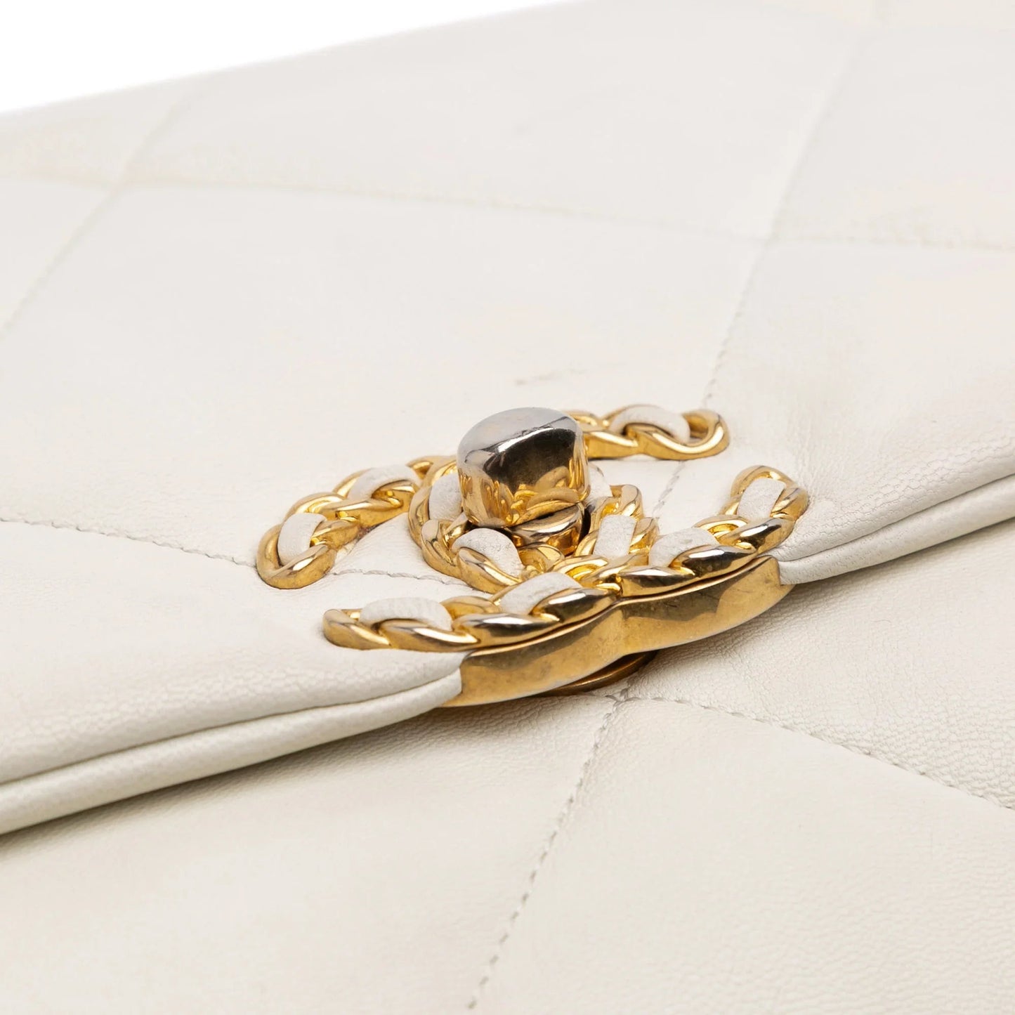 White Chanel Maxi Lambskin 19 Flap Satchel