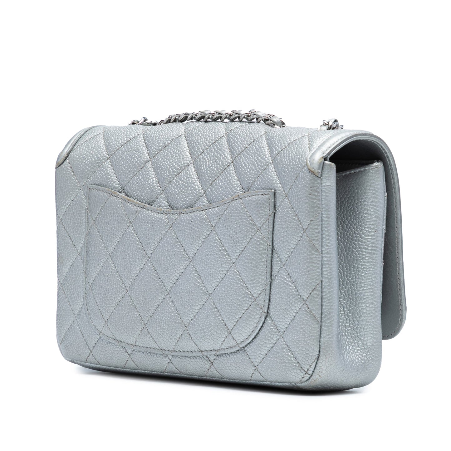 Silver Chanel Small Quilted Metallic Caviar CC Filigree Flap Crossbody Bag