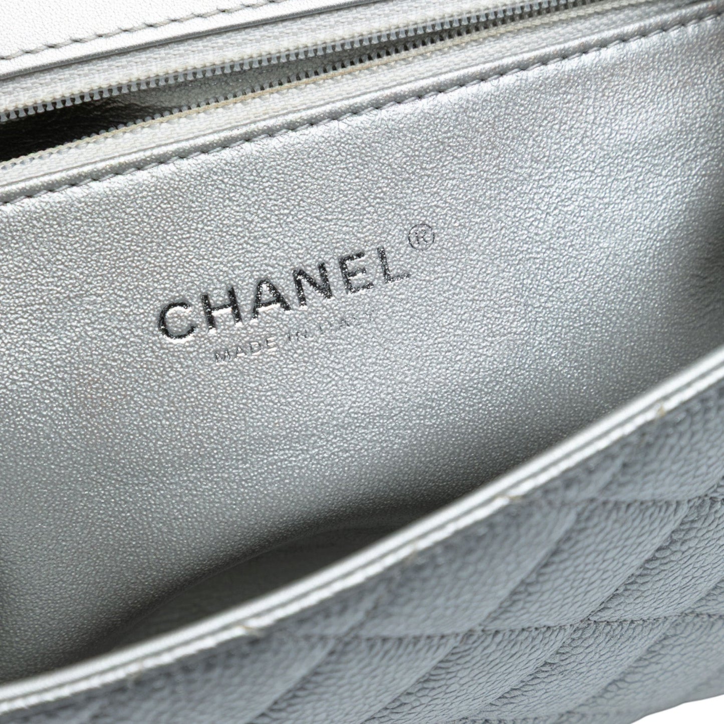 Silver Chanel Small Quilted Metallic Caviar CC Filigree Flap Crossbody Bag