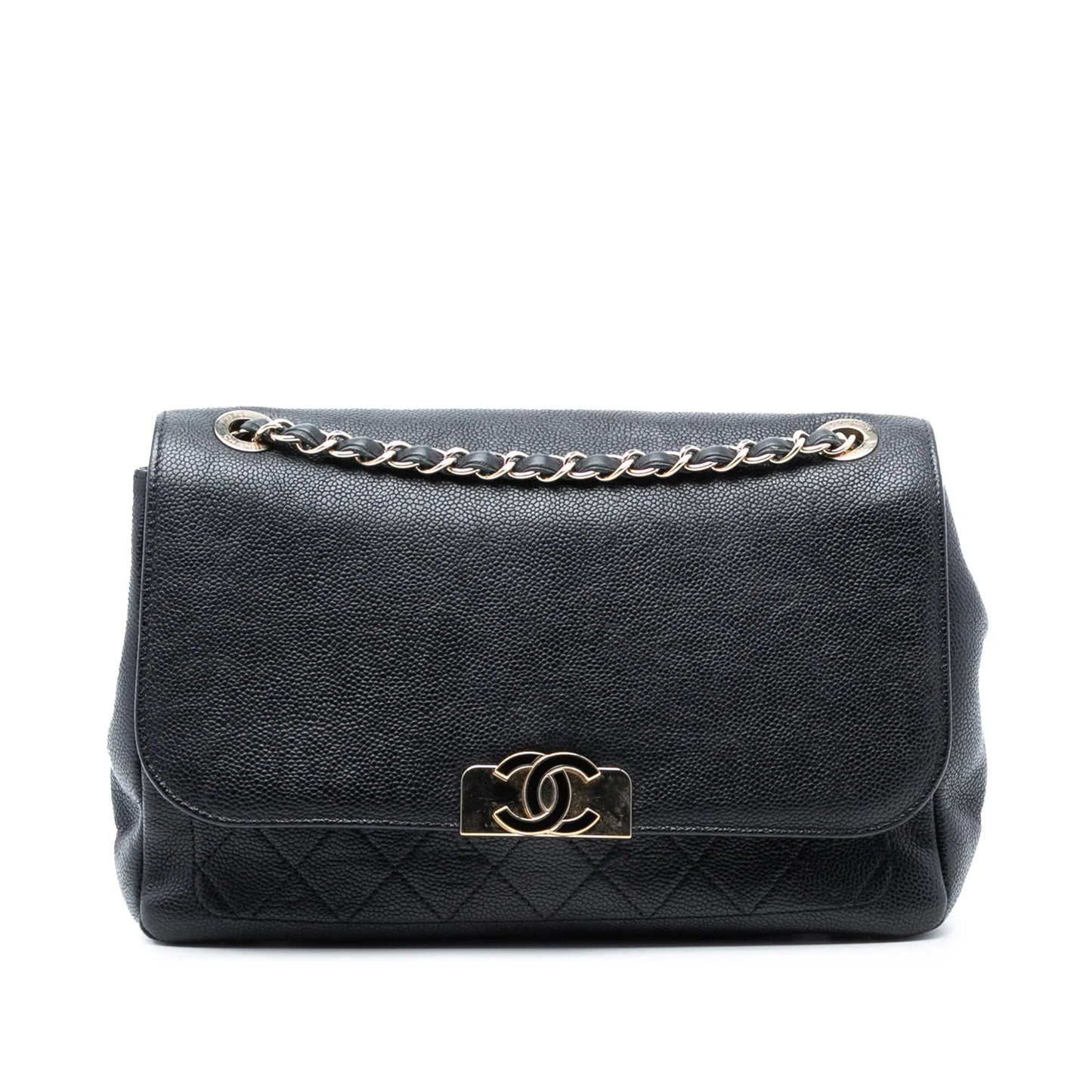 Black Chanel Quilted Caviar CC Plate Flap Pocket Shoulder Bag