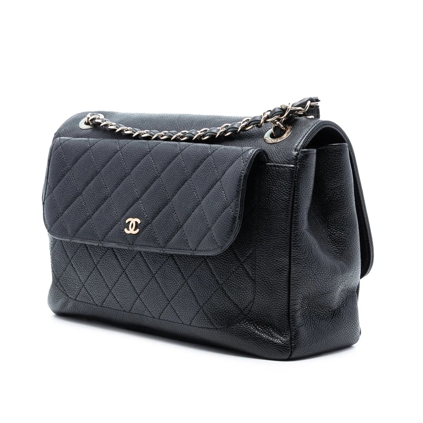 Black Chanel Quilted Caviar CC Plate Flap Pocket Shoulder Bag